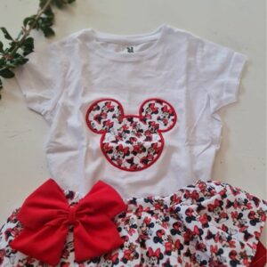 Conjunto camiseta con silueta y cubrepañal con volantes de minnie mouse