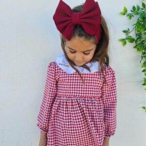 Vestido de mangas largas de cuadros vichy rojo con cuello
