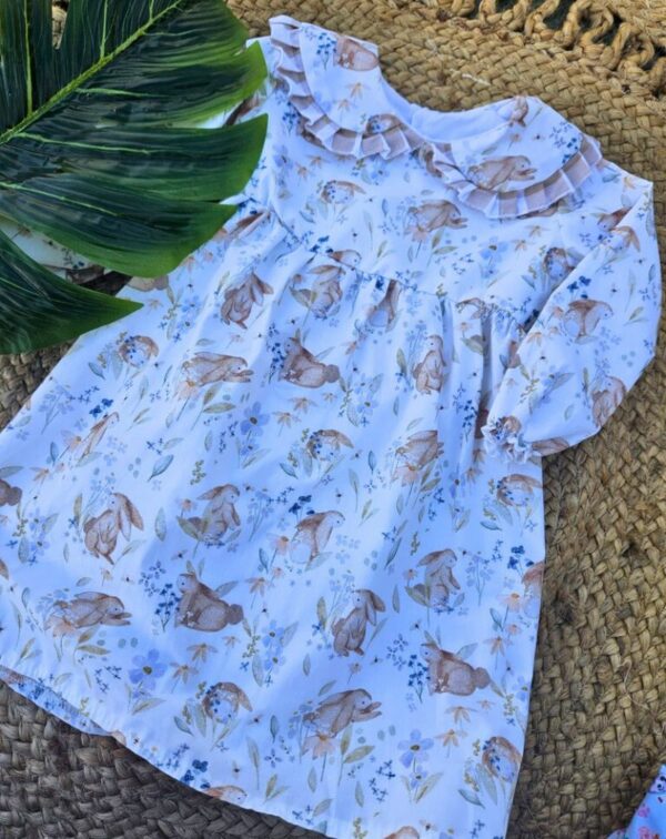 Vestido estampado conejitos de mangas largas