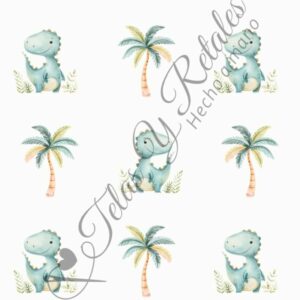 Tela dinosaurio y palmera