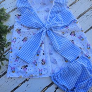 Vestido minnie y daisy con braguitas de cuadro vichy celeste