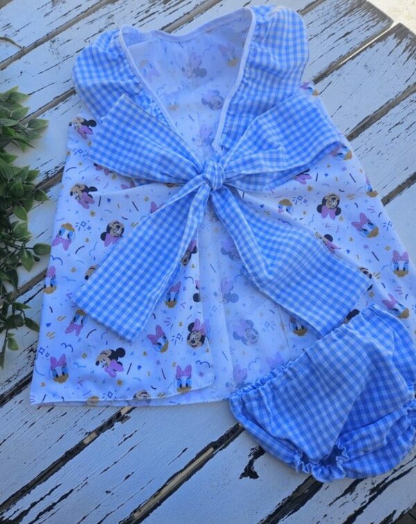 Vestido minnie y daisy con braguitas de cuadro vichy celeste