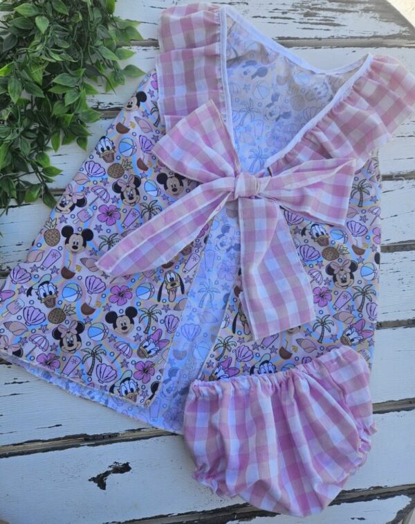 Vestido Disney veraniego con braguitas de cuadros vichy rosa