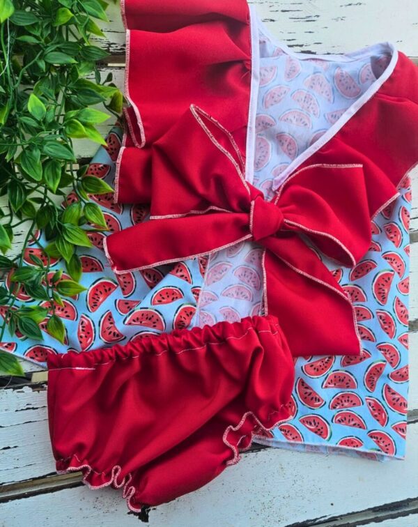 Vestido sandia con braguitas de color rojo - telasyretales.com