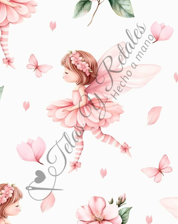 Tela diseño hada rosa