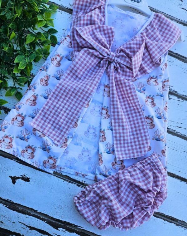 Vestido cangrejo con braguitas de cuadros vichy rosa