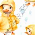 Tela diseño patito chubasquero amarillo