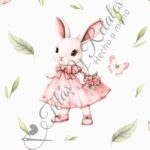 Tela diseño conejita vestido rosa