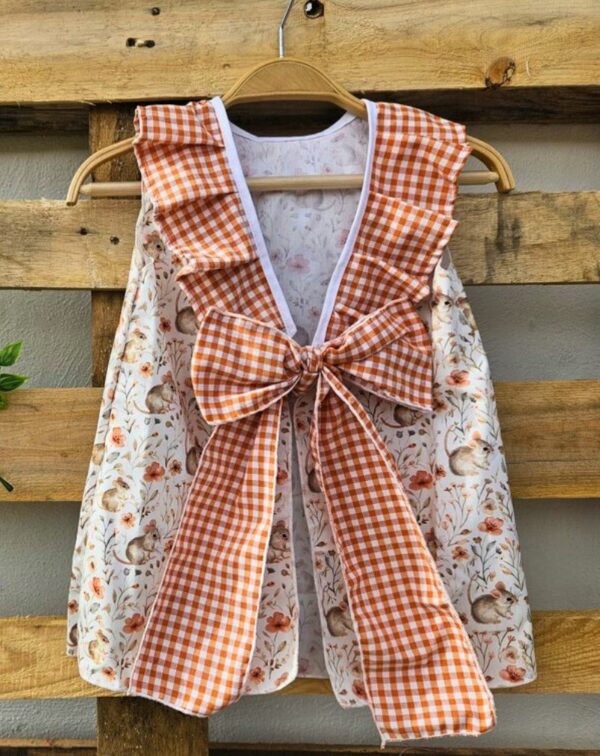Vestido ratón con braguitas de cuadros vichy naranja