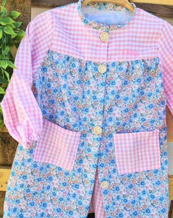 Babi escolar flores y cuadros vichy rosa