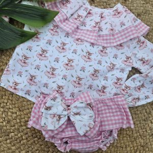 Conjunto de camisa de manga larga y cubrepañal con volantes Bailarina Rosa