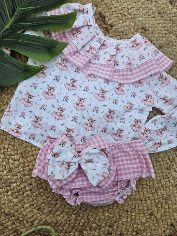 Conjunto de camisa de manga larga y cubrepañal con volantes Bailarina Rosa