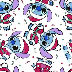 Tela Disney Stitch Navidad Papa Noel