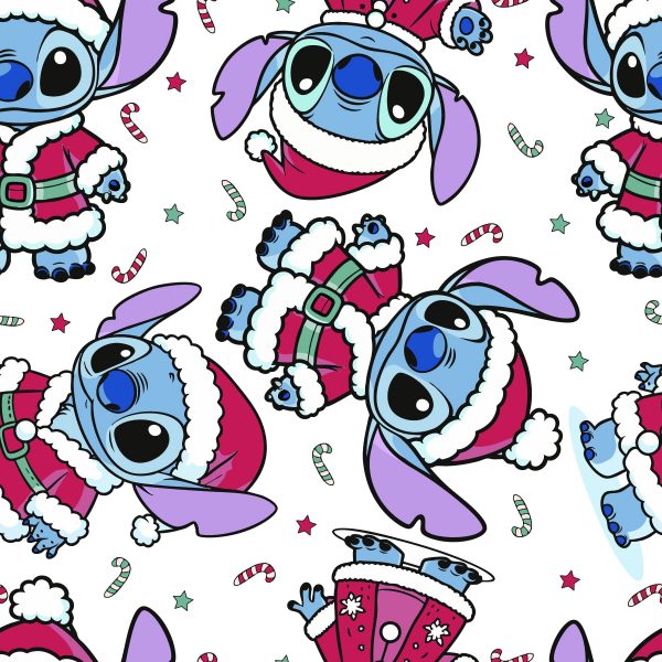 Tela Disney Stitch Navidad Papa Noel
