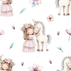 Tela Fantasía Niña y Unicornio Dreams
