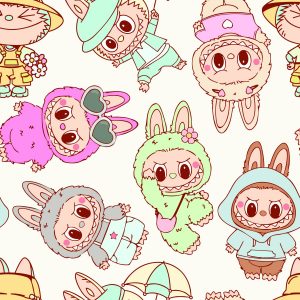 Tela conejitos kawaii happy style