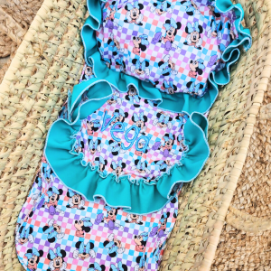 Capazo de Palma para Muñecas con Vestidura Cuadros Minnie