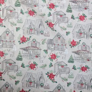 Tela navideña casitas invernales