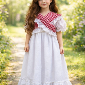 Vestido flamenca puntilla vichy rojo