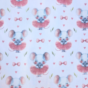 Tela Ratoncitos Kawaii Rosa