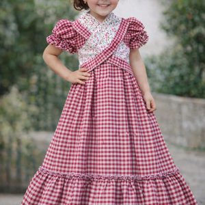 Vestido flamenca maxi cuadros vichy rojo