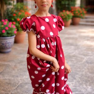 Vestido flamenca volantes maxi lunares cereza
