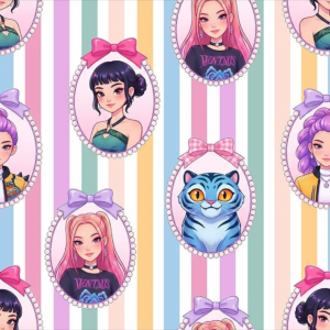 Tela Kpop y gato Derpy Rayas Pastel