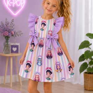 Vestido Infantil Estampado K-Pop en Tonos Pastel
