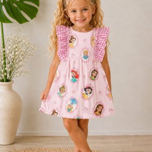Vestido Infantil Princesas Rosa con Volantes