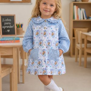 Babi Escolar Alicia + Cuadros Vichy Azul con Cuello Volante