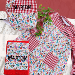 Pack de Babi escolar, mochila y toalla Princesas + Cuadros Vichy Rojo