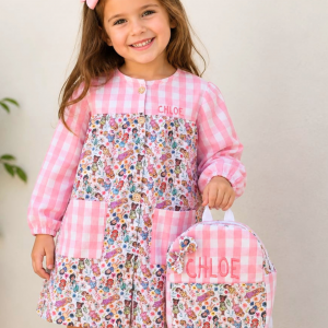 Pack de Babi escolar y mochila infantil Princesas + Cuadros Vichy Rosa