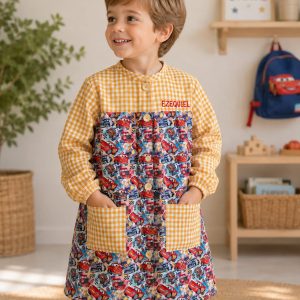 Babi Escolar Cars Vichy Mostaza + Estampado Infantil de Coches