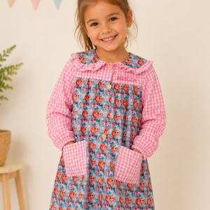 Babi Escolar Frozen + Cuadros Vichy Rosa con Cuello Volante