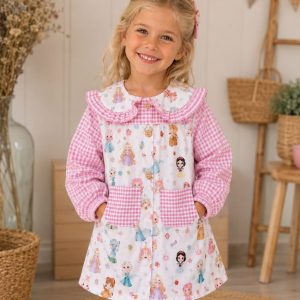 Babi Escolar Princesas Disney Cuadros Vichy Rosa con Cuello Volante