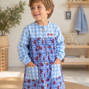 Babi Escolar Spiderman + Cuadros Vichy Azul