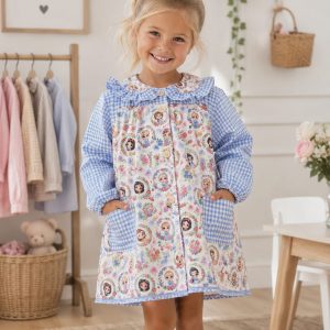 Babi Escolar Princesas Disney Baby Cuadros Vichy Azul con Cuello Volante